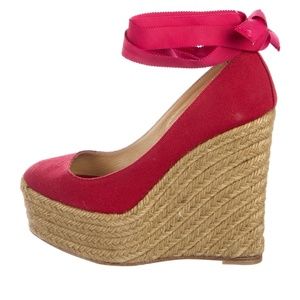 ❤️NEW SOLES❤️Louboutin Formentera Red Espadrille Wedges 40